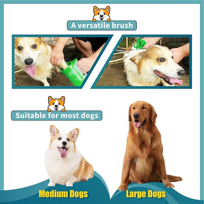 Dog Paw Cleaner Brush with Handle, Green, Large (for Medium Large Breed Dogs, Includes 2 Absorbent Towels & 2 Adjustable Dog Bath Brushes for Short and Long Hair Pet)