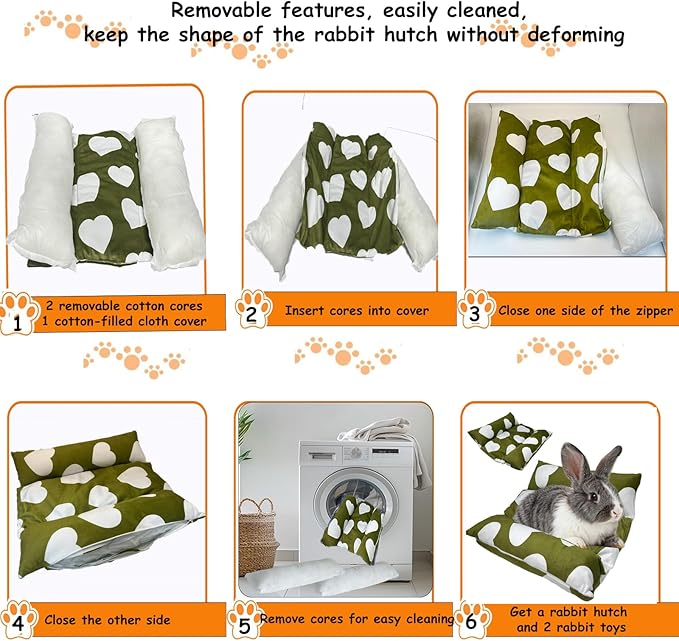 16.5 X 18in Removable and Washable Soft Rabbit Bed, Thickened and Softer Bunny Bed, Double-Sided Plush Rabbit Beds,Rabbits Concave Bed,Small Beds for Animals Indoor,Dark Green