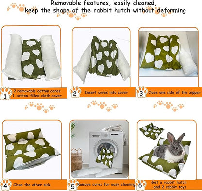 16.5 X 18in Removable and Washable Soft Rabbit Bed, Thickened and Softer Bunny Bed, Double-Sided Plush Rabbit Beds,Rabbits Concave Bed,Small Beds for Animals Indoor,Dark Green
