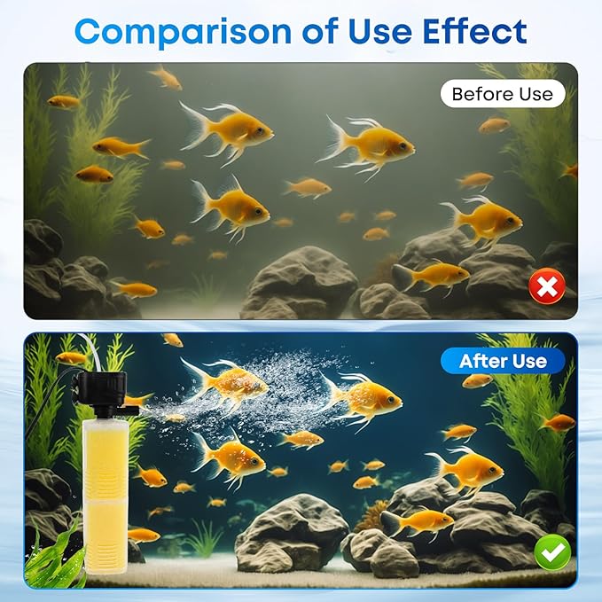 320GPH Aquarium Filter for 40-100 Gallon Fish Tank-4-in-1 Submersible Internal Filter with Biochemical Filtration,Powerful Water Pump,Air Supply, and Wavemaker for Large Tanks and Ponds