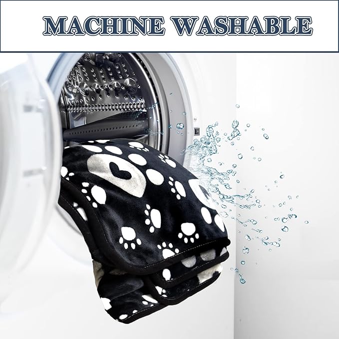 Dog Blanket, Soft Fleece Dog Blankets for Extra Large Dogs, Fluffy Flannel Pet Cat Puppy Blanket Mat Cover for Bed Couch, Cute Paw Print Throw Blanket for Dogs, Black 80"X60"