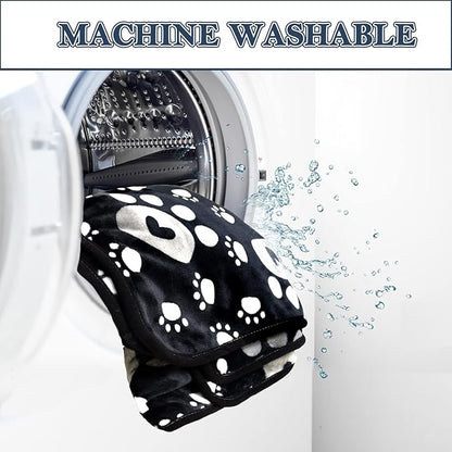 Dog Blanket, Soft Fleece Dog Blankets for Small Medium Dogs, Fluffy Flannel Pet Cat Puppy Blanket Mat Cover for Bed Couch, Cute Paw Print Throw Blanket for Dogs, Black 40"X30"