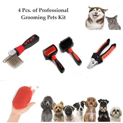 Dog Brush Kit (4 Pieces) - For Shedding, Undercoat Rake for Dogs, Small or large Long and Short Haired Dog, Cat, and Puppy- Safe & Effective includes Nail Clipper, 2 Brushs, & dematting.