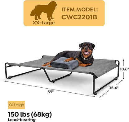 Veehoo Large Elevated Dog Bed with Flannel Dog Blanket, Outdoor Guardrail Raised Pet Cot for Extra Large Dogs, Anti-Slip Camping Dog Hammock Bed, Breathable Teslin Mesh Fabric, XXL, CWC2201B