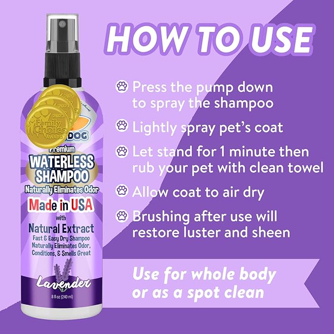 Bodhi Dog Waterless Shampoo - Natural Dry Shampoo for Dogs & Cats - Neutralizes Pet Odor - No Rinse Required - Made of Natural Extracts - Safe for Sensitive Skin - Made in USA - Lavender (8 Fl Oz)