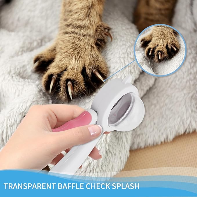 WishLotus Pet Nail Clippers, Anti-Slip and Splash Dogs Nail Clipper with Clear Baffle and Hide Nail File Cat Claw Clippers Grooming Tool Accessories for Small Animals Nail Trimming (Pink)