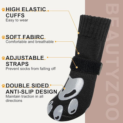 BEAUTYZOO Dog Socks, Non Slip Dog Socks to Prevent Licking Paws -Dog Shoes for Hot/Cold Pavement, Dog Boots & Paw Protectors, Dog Booties for Hardwood Floors, Small Medium Large Senior Dogs