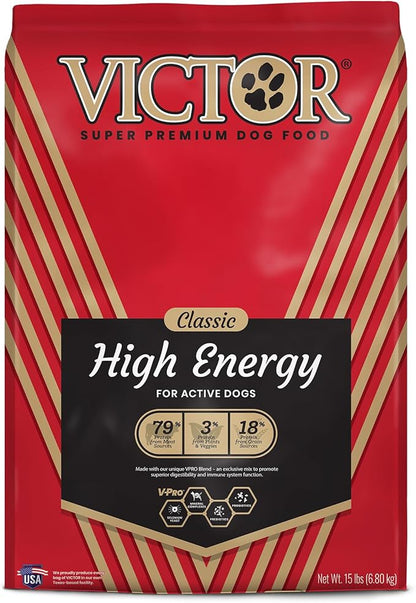 Victor Super Premium Dog Food  High Energy Dry Dog Food for Active Dogs  Gluten Free Dog Food with Beef and Chicken Meal Proteins for Sporting Dogs  All Breeds and All Life Stages, 15 Lb