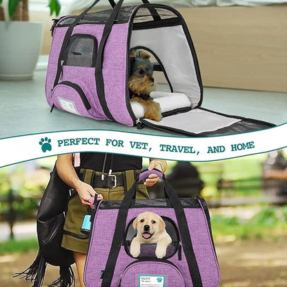 PetAmi Airline Approved Pet Carrier for Cat, Soft Sided Dog Carrier for Small Dog, Cat Travel Supply Accessories Indoor Cat, Ventilated Pet Carrying Bag Medium Large Kitten Puppy, Small Heather Purple