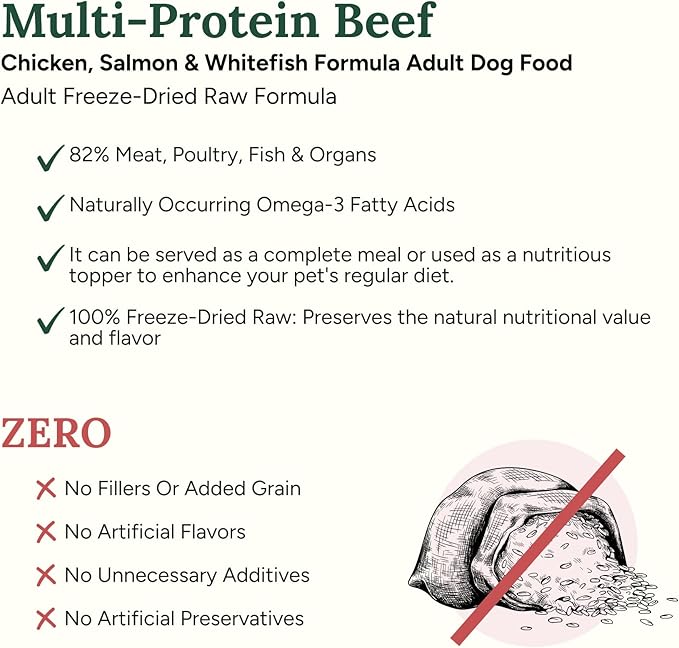360 Pet Nutrition Raw Freeze-Dried Dog Food, High Protein, Balanced Meal w/Beef, Chicken,Organs, Whitefish, Omega-3, Fruit&Veg, Superfoods, No Fillers, 5 oz Food/Bites/Kibble (Multi Meat) Trial Size