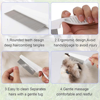 4pcs Pet Grooming Comb Kit, Magic Pet Comb Fine Tooth Pet Comb Multifunctional Flea Comb for Cats and Dogs Pet Hair Comb Tear Stain Removal for Pet Cleaning Shedding Hair & Fur