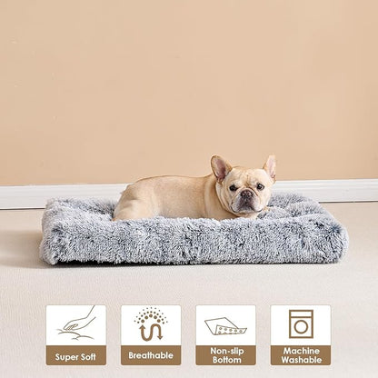 EHEYCIGA Fluffy Dog Crate Bed for Medium Dogs, Plush Faux Fur Dog Crate Pad, Calming Anti Anxiety Medium Dog Bed for Crate, Washable Soft Warm Dog Crate Mat with Non-Slip Bottom