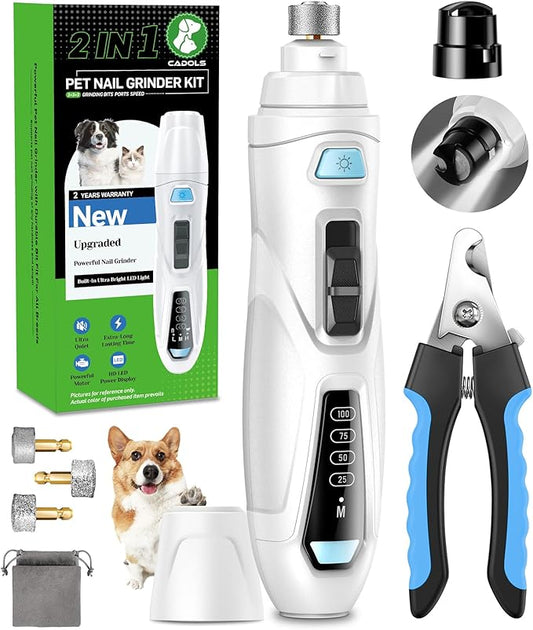 Dog Nail Grinder Super Quiet Dog Nail Trimmers 3 Grinding Wheels 3 Speed Rechargeable Pet Nail Grinder LED Display Dog Nail Clippers Kit for Large Medium Small Dogs Cats Dog Nail File Toenail Clippers