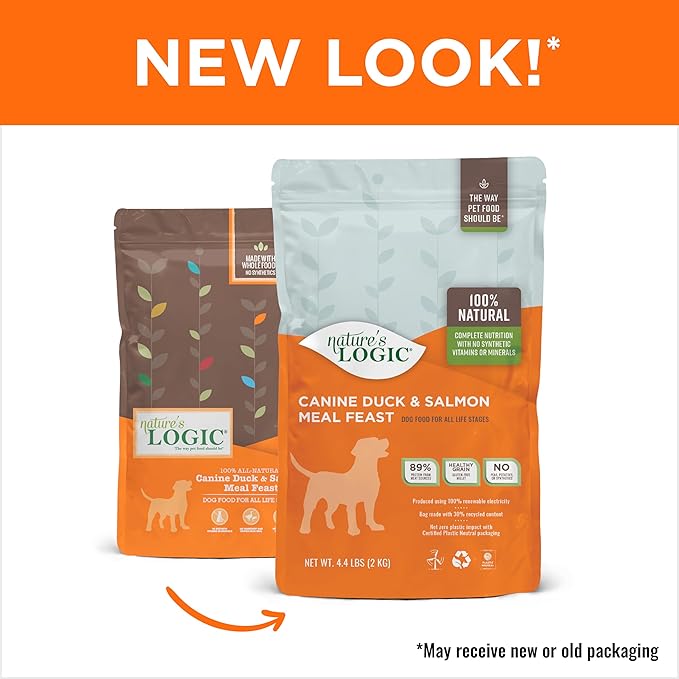 Nature's Logic Dry Dog Food - 100% Natural - No Synthetics - For All Ages, Sizes, Breeds - Free From Common Allergens, High Protein - Duck & Salmon Meal Feast, 4.4lbs