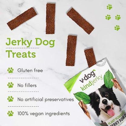 V-dog Kind Jerky - 100% Vegan Jerky Dog Treats - Plant Based Protein and Superfoods - 8 Ounce - All Natural - Made in The USA