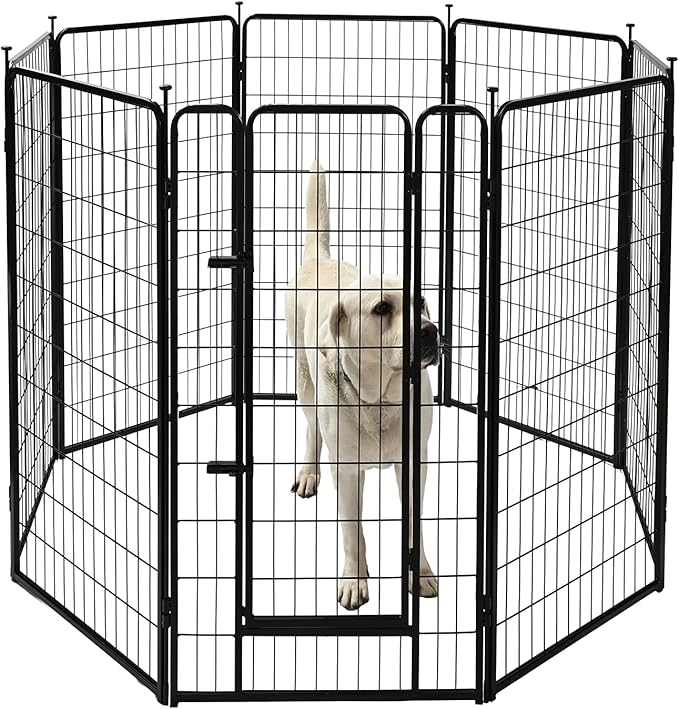 Amazon Basics Dog Playpen, 8 Panels Metal Fence with Door, Foldable for Indoor and Outdoor Use, Suitable for Small to Medium Sized Dogs, 48 Inch Height, Black