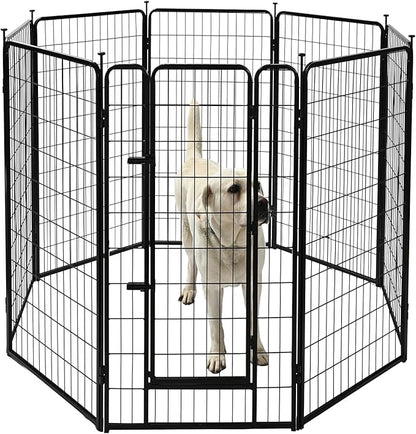 Amazon Basics Dog Playpen, 8 Panels Metal Fence with Door, Foldable for Indoor and Outdoor Use, Suitable for Small to Medium Sized Dogs, 48 Inch Height, Black