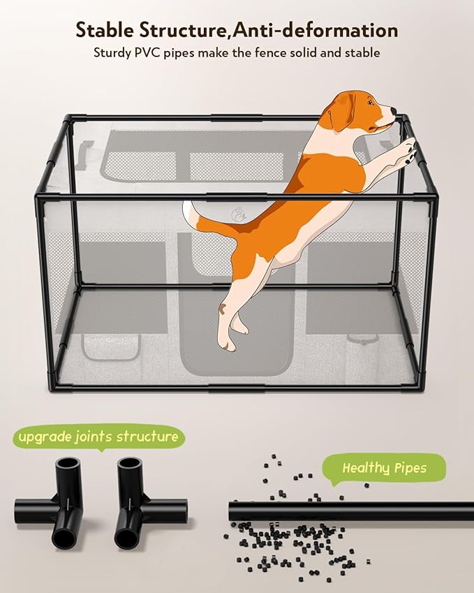 Dog Playpen,Fabric Fence, Portable Soft Cat Kennel Crate,Breathable Exercise Puppy Pen,PVC Pipe Frame,Indoor Outdoor Cage for Large/Medium/Small Animals with Carrying Case(L)