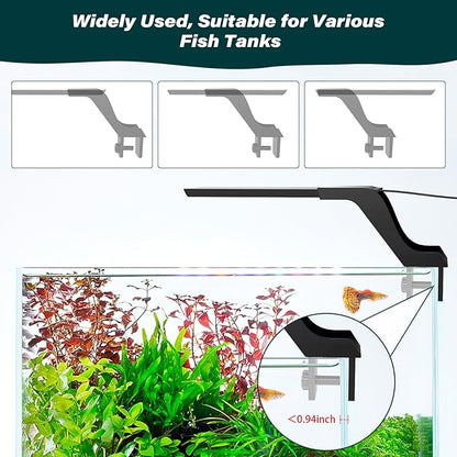 AQQA Aquarium Clip On Light,Fish Tank Full Spectrum LED Light,24/7 Sunrise Sunrise Mode+10 Adjustable Brightness Levels+Detachable Bracket+RGB LEDs + USB and Adapter,for Freshwater (14W)