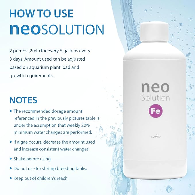 Plant Fertilizer - Liquid Iron for Aquarium Plants - Boosts Red Color & Supports Healthy Growth - Neo Solution Fe, 1000ml