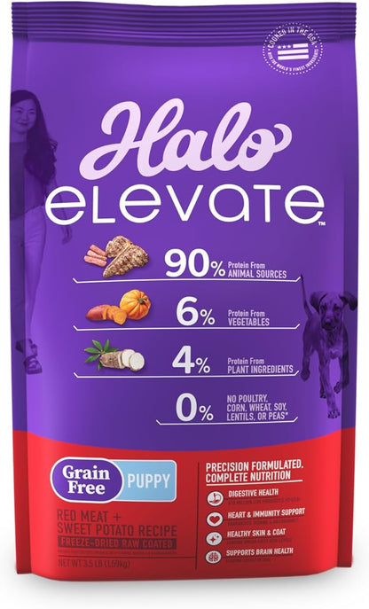 HALO Elevate Dry Dog Food, Grain Free Red Meat Recipe, Puppy Formula, 3.5lb
