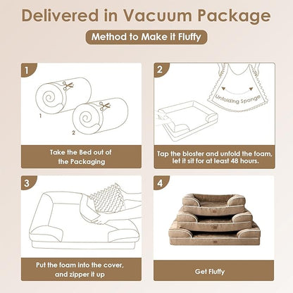 EHEYCIGA Orthopedic Dog Beds for Large Dogs, Waterproof Memory Foam Large Dog Bed with Sides, Non-Slip Bottom and Egg-Crate Foam Large Dog Couch Bed with Washable Removable Cover, Camel