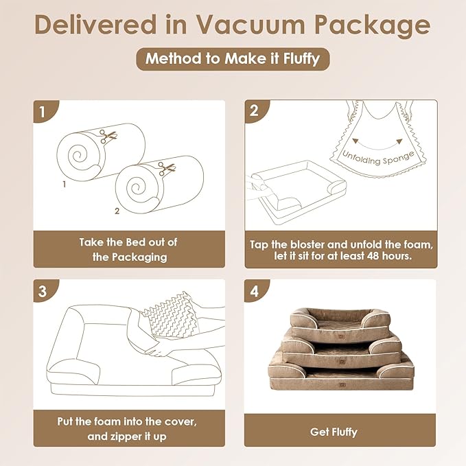 EHEYCIGA Orthopedic XL Dog Beds, Waterproof Memory Foam Dog Bed for Extra Large Dogs, Non-Slip Bottom and Egg-Crate Foam Big Dog Couch Bed with Washable Removable Cover, Camel