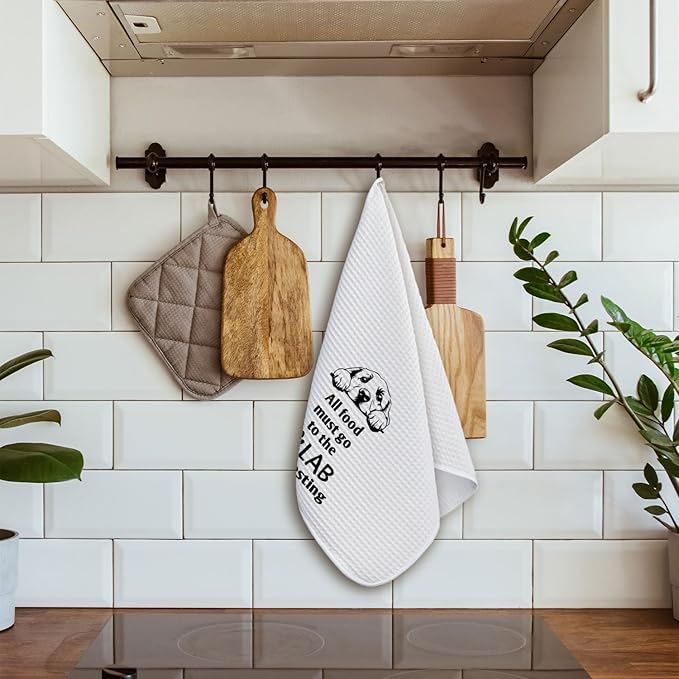 All Food Must Go to The Lab for Testing Kitchen Towels 24x16, Funny Labrador Retriever Gifts, Dish Hand Towel for Farmhouse Kitchen Decor