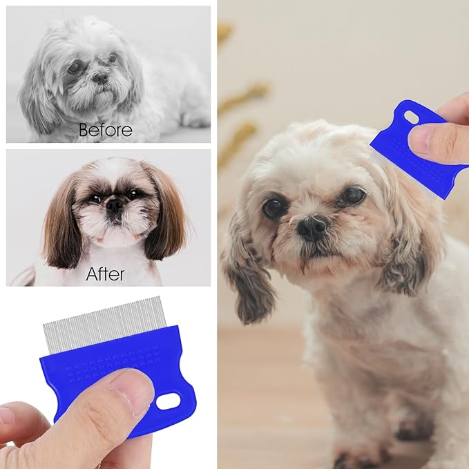 10Pcs Dog Cat Grooming Combs Stainless Steel Flea Combs Pet Tear Stain Remover for Small, Medium & Large Pets (Blue)