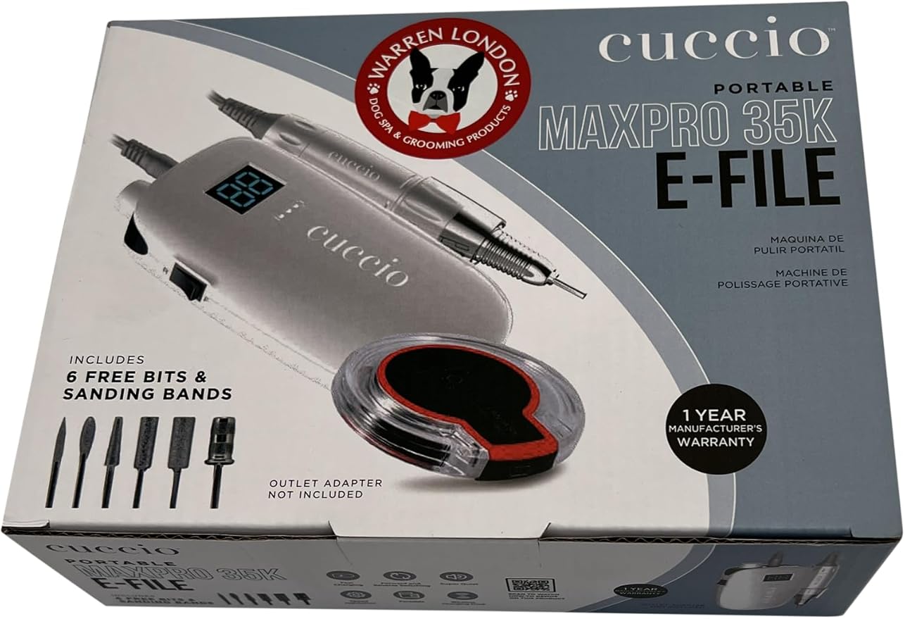 Warren London Dog Nail Grinder for Dogs by Cuccio| MaxPro 35k E-File | Portable, Quiet, Low Vibration with 6 Bit Attachments | Dog Grooming Supplies for Pet Owners and Dog Groomers | USB Charged