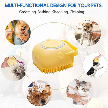 Dropshipping Soft Safe Silicone Pet Bathroom Massage Cleaning Grooming Tools Dog Cat Bath Brush with Shampoo Box (Yellow), Small