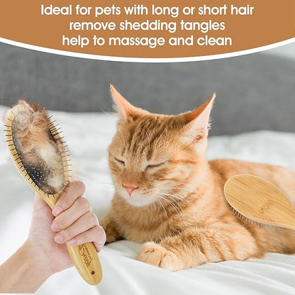 Dog Pin Brush, Airbag Grooming Wooden Comb Pet 20mm Stainless Steel Round Pin Slicker Brush with Bamboo Handle for Removing Shedding Tangles Dead Undercoat