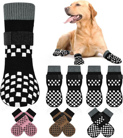 Non Slip Dog Socks to Prevent Licking Paws Grippy Socks for Senior Dog on Hardwood Floors Anti Slip Dog Socks for Hot Pavement Double Side Paw Protector Prevent Scratching Black XS
