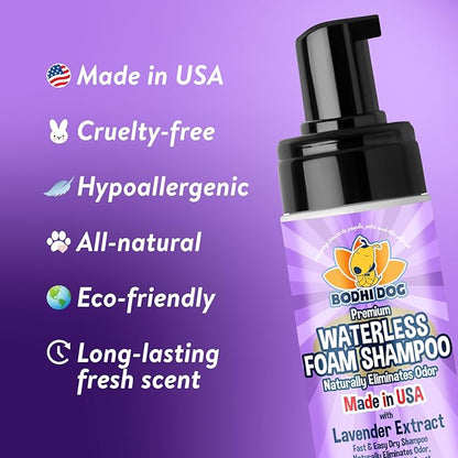 Bodhi Dog Waterless Shampoo - Natural Dry Shampoo for Dogs & Cats - Neutralizes Pet Odor - No Rinse Required - Made of Natural Extracts - Safe for Sensitive Skin - Made in USA - Lavender (8 Fl Oz)