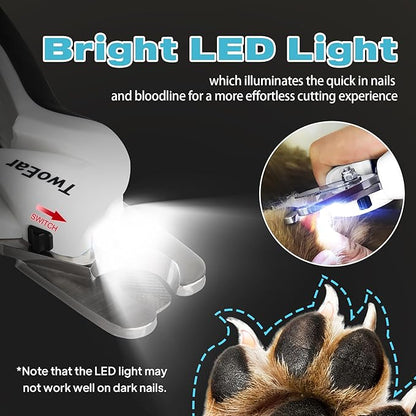 TwoEar Dog Nail Clippers with Light, Dog Nail Trimmers with Quick Sensor & Safety Guard, Razor Sharp Blade, LED Pet Nail Clippers/Dog Toenail Clippers for Medium Large Dogs, Black