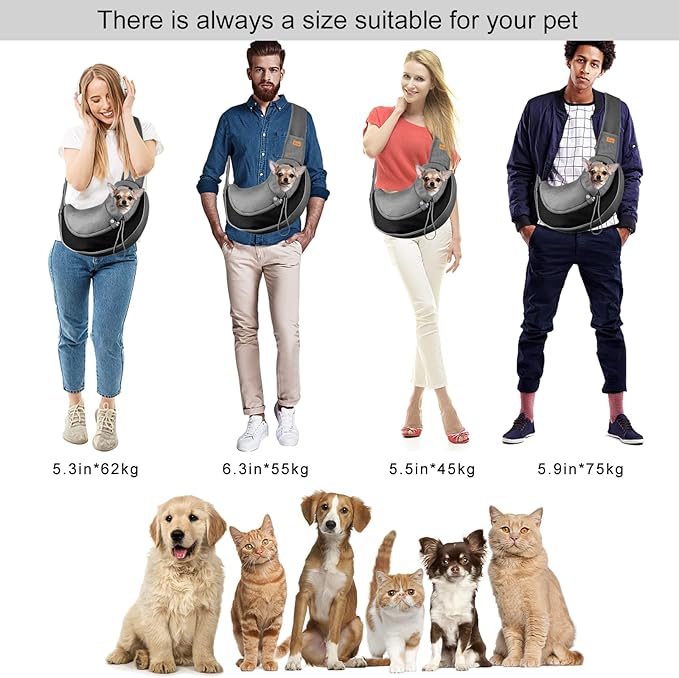 Cuby Pet Sling Carrier for Medium Dogs Cats,Drawstring Zipper & Special Security Hook Triple Designs for Pets' Securty,Breathable Mesh Travel Cat Carrier Bag with Adjustable Shoulder Strap (Black M)