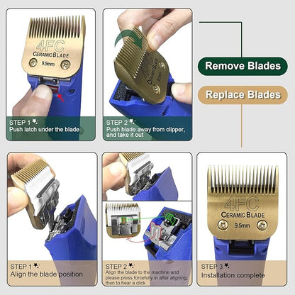 7FC/5FC/4FC Detachable Pet Dog Grooming Clipper Ceramic Blades Set,Compatible with Andis,Oster A5,Wahl KM10 Series Clippers,3 Pack,Gold
