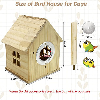 PINVNBY Parakeet Nesting Box Wooden Bird House for Cage Parrot Breeding Mating Box for Lovebirds Cockatiel Finch Cockatoo Canary and Small and Medium-Sized Birds (M: 7.91 * 6.3 * 5.82 inch)