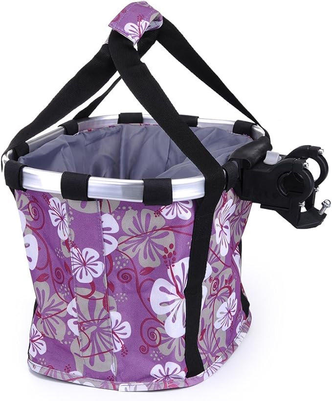 Pet Dog Bike Basket & Carrier Bag- Foldable Detachable Pet Travel Bicycle Basket - Small Animal Dog Cat Rabbit Bike Ride Basket Carrier (Purple)