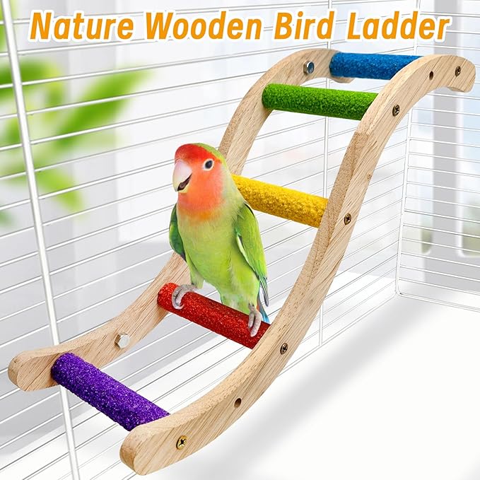 Hamiledyi Nature Wooden Bird Ladder Pet Parrots Climb Bridge Exercise Stands for Parakeet Climbing Chewing Bridge Bird Cage Accessories for Cockatiel Parakeet Lovebirds Budgie