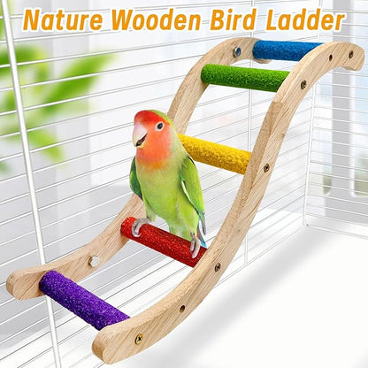 Hamiledyi Nature Wooden Bird Ladder Pet Parrots Climb Bridge Exercise Stands for Parakeet Climbing Chewing Bridge Bird Cage Accessories for Cockatiel Parakeet Lovebirds Budgie