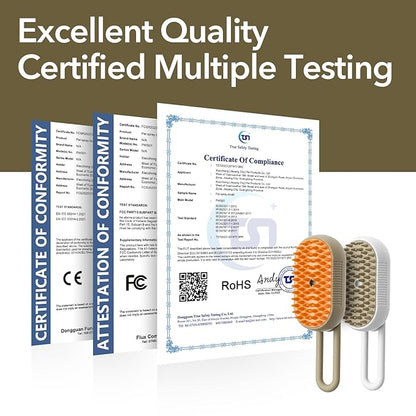 2nd Generation 3-in-1 Cat Steam Brush for Shedding, Pet Hair Removal Comb with Water Tank, Spray Cat Brush for Pet Grooming, Steamy Cat Brush for indoor Haired Cats, Dogs and Rabbits (Khaqi)