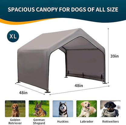 Dog Tent Outdoor, Extra Large Dog House Outside, Big Dog Shade Shelter Waterproof Weatherproof Doghouse Canopy with Ground Nails, Sun Rain Cover for Pet Cat Goat Livestock, 4'x 4'x 3.3', Gray