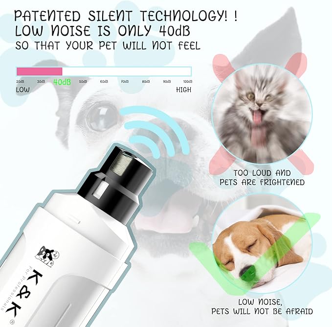 K&K Dog Nail Grinder with 2 LED Light for Large Medium Small Dogs Professional 2-Speed Powerful Electric pet Nail Clipper which Gentle and Painless Paws Grooming & Smoothing Tool (White)