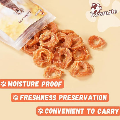 Dog Treats Chicken Jerky Rings, Rawhide-Free Grain-Free Real Dried Tenders Natural Chicken Breast Dog Chewy Training Snacks for Small Medium Large Dogs Large Pack 10.58oz