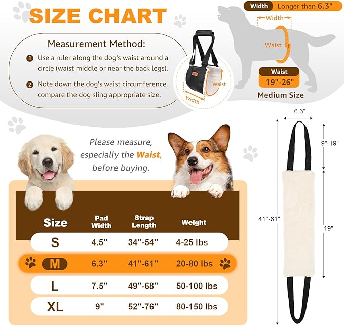 Adjustable Dog Lift Harness, Dog Sling for Large Dogs Lift Support and Rehab Harness for Weak Rear Legs, Soft Hind Leg Support Helps Senior, Injured, Disabled and After ACL Surgery Dogs(Black,Medium)