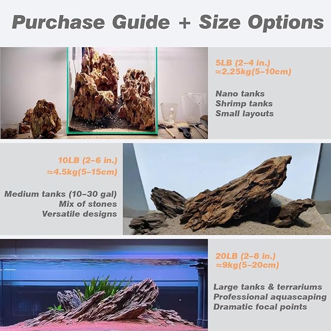 Unocho Aquarium Rocks Natural Dragon Stone seiryu Rocks 20LB Fish Tank Rocks for Aquariums Landscaping Model Tank Decoration Paludarium Amphibian Enclosures(2-8 inches)