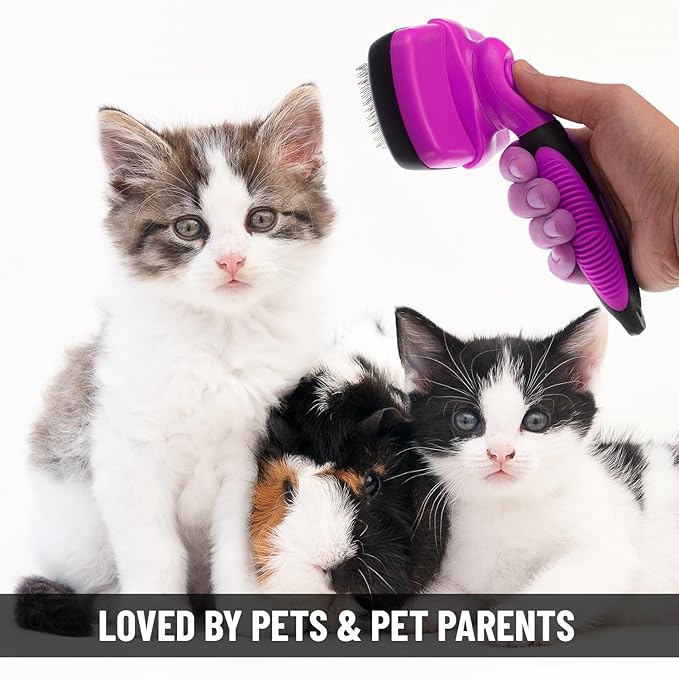 Self Cleaning Slicker Brush for Cat and Dog Coat - Detangler Dog Brush for Shedding & Grooming - Super Easy to Clean Deshedding Grooming Tool Removes Loose Pet Hair, Mats and Tangles (Pink)