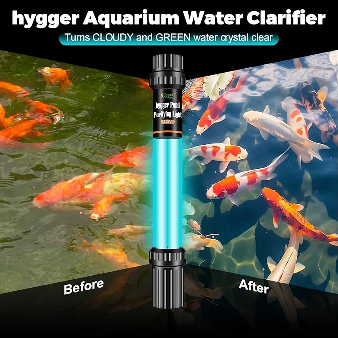hygger 32W Aquarium U-V Light for 200-2200 Gallon, Pond Water Clarifier for Green Water and Algae Clean, for Koi Pond, Large Fish Tank, Swimming Pool, Cold Plunge, Spa