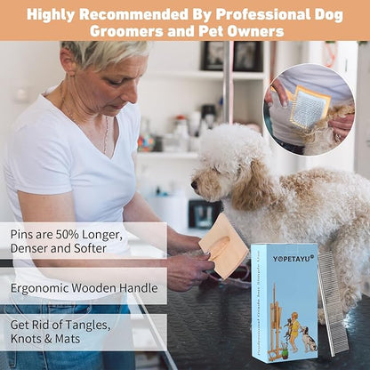 Dog Slicker Brush for Shedding and Grooming Medium or Long Haired Cats, Extra Long & Soft Pin Slicker Brush for Removes Loose Hair, Tangles, Knots, Undercoat, Free Pet Comb, Large, Clear